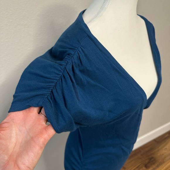 Express Blue Wrap Ruched Blouse - Picture 4 of 12